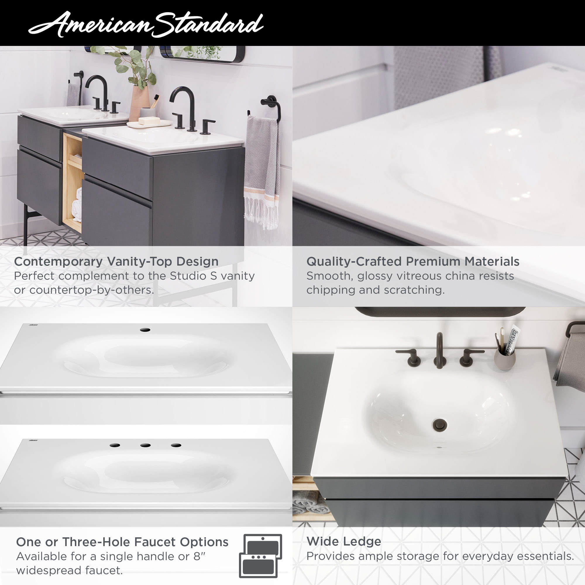 Studio S 24 in Vitreous China Vanity Sink Top 8 in Centers WHITE